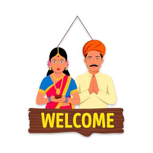 Image of GiftOday Welcome Sign Wooden Wall Hanger for Gateway | Home Decor | Office | Gifts | Bedroom | Designer Artwork Decor Items for Living Room | Size-18 x 30 CM