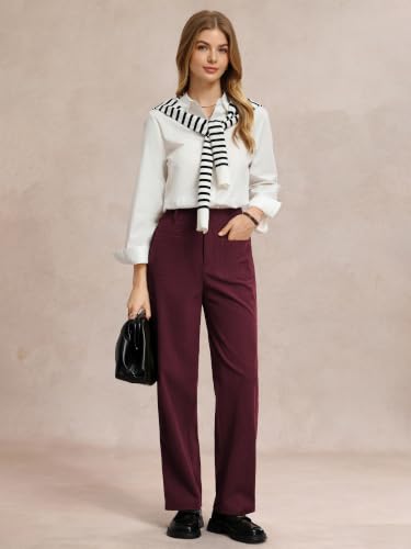 GRACE KARIN Womens Pants 2026, High Waisted Loose Dress Pants, Casual Daily Elastic Back Waist Soft Corduroy Trousers Wine S — view 2