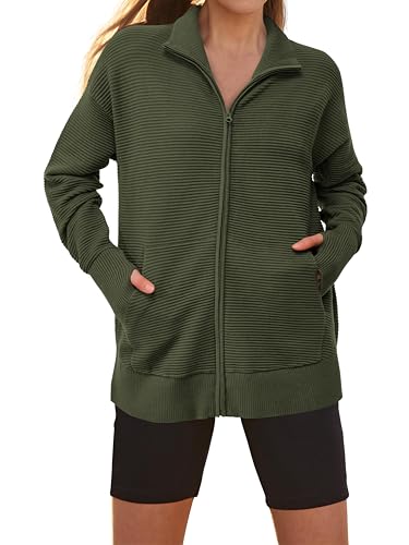 Image of PRETTYGARDEN Womens Long Sleeve Zip Up Ribbed Cardigan Sweaters