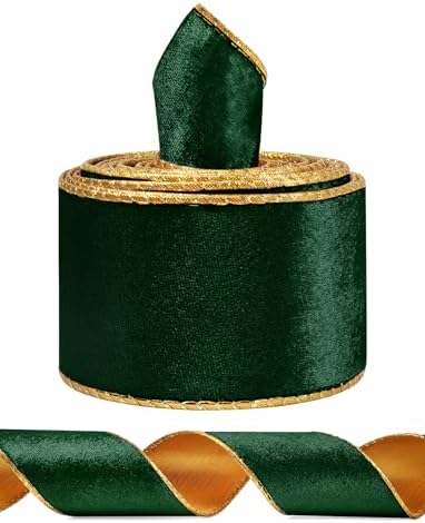 Fita de veludo verde larga com fio para árvore de Natal, guirland...