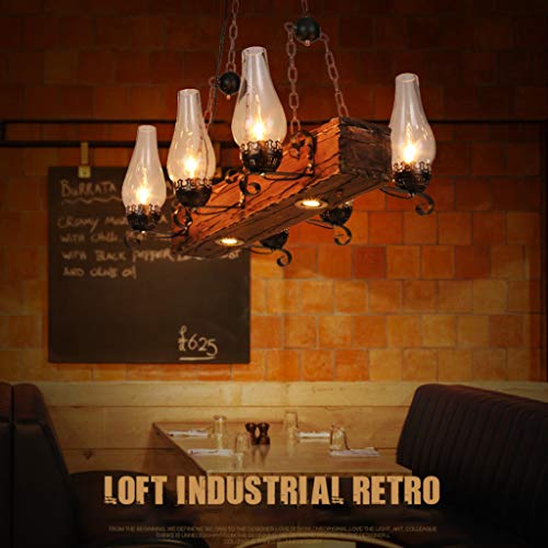 Lampadario in Ferro Battuto in Legno Plafoniera Retrò Lampada Da Soffitto Industriale Altezza Regolabile Loft Industriale Lampadari Illuminazione Sala Pranzo Creativa Paralume in Vetro