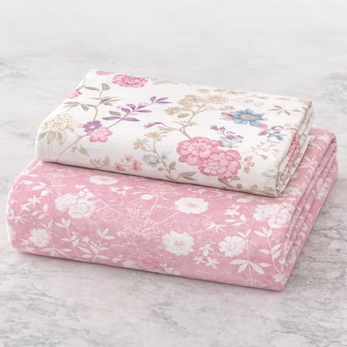 Image of Blue Strip Polycotton Fitted Bedsheet, Single 42x75 (Pink+White gulab) | 300 TC | All-Round Elastic Grip | Soft, Breathable & Colourfast | Wrinkle Resistant | Machine Washable