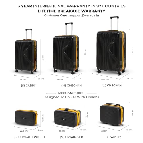 Image of Brampton 6-Piece Family Luggage Set - 3 Trolley Suitcases (20 inch /24 inch /28 inch) + 3 Vanity Cases (8 inch /10 inch /13 inch), Lightweight Unbreakable Polycarbonate, 8 Spinner Wheels, Number Lock (Set of 6, Black)