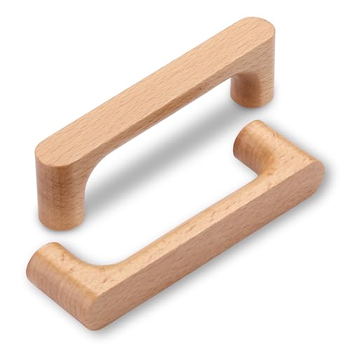 SYZOW 6 Pièces Poignée de Meuble Bois 96mm,poignées de tiroir en Bois pour Bureaux Tiroirs Armoires Placard