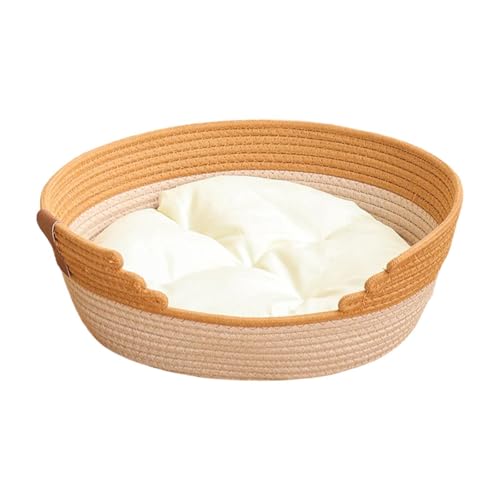 Sdlnklm コットンロープ編みの猫用ベッドバスケット、枕付き睡眠ベッド、ポータブル、傷防止ペットハウス、ペット用品, S