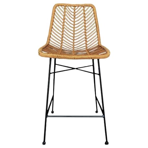 First of a Kind 20.5" Lx40.5 H Rattan Bar Stool NTRL w/Black Mtl Frame TrckShp (Counter Stool)