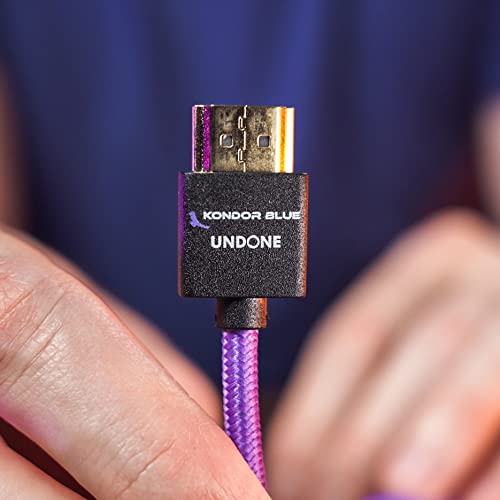 Image of KONDOR BLUE X Gerald Undone | MK2 HDMI to HDMI Thin Short 16 inch Inch Braided Cable for On-Camera Monitors, Capture Cards + More | 4K /60hz | 18Gbps 3D HDR MetaData | Limited Edition Purple