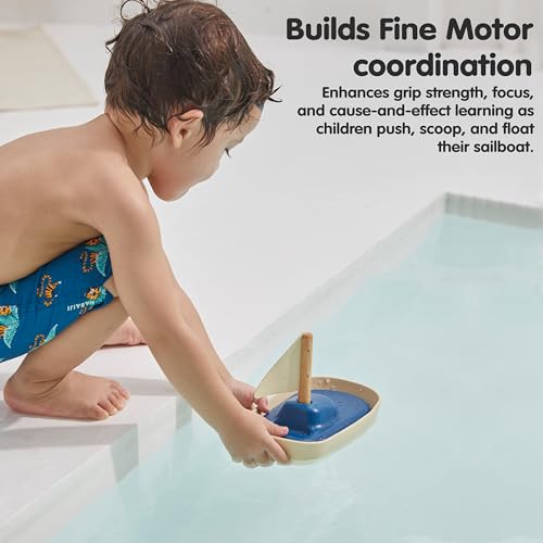 PlanToys® Sailboat Wooden Bath Toy | Eco-Friendly Floating Boat for Kids | Promotes Fine Motor Skills & Imaginative Play | Sustainable Birthday Gift for Bathtime Fun - Thumbnail 6