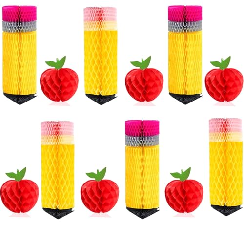 Image of 12Pcs Back to School Hanging Honeycomb, Pencil Apple Classroom Hanging Decorations (Classic)