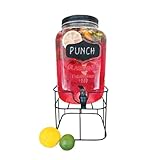 JS Gourmet 4L Glass Beverage Dispenser with Metal Base Stand, Spigot, Blackboard Sticker with Chalk and Leak-proof Metal Lid, Drink Jar for Water, Juice, Liquor, Iced Punch, Sun Tea