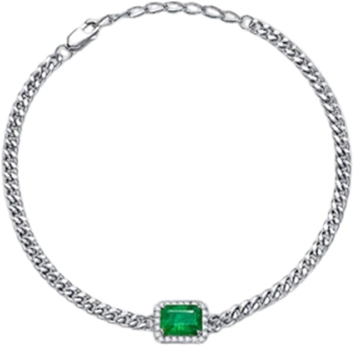 Bracelet White Gold 9K/14K/18K White Gold Curb Chain with 1.4ct Emerald and Diamond, Bracelets for Wedding Party