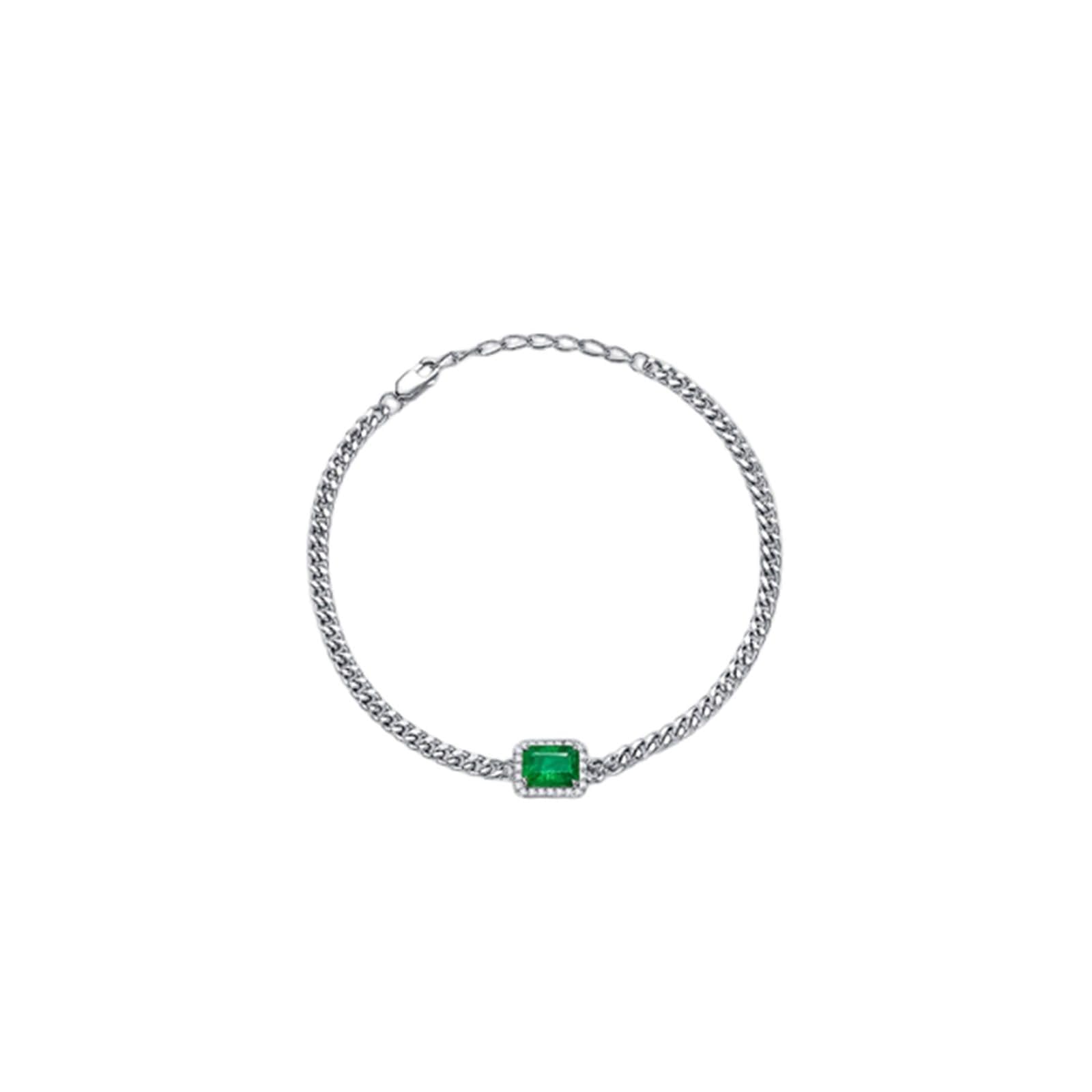 Pulseras para mujer de oro blanco de 9 quilates con esmeralda de 1,4 quilates y diamante, pulseras de joyería para novia de 20 + 3 cm