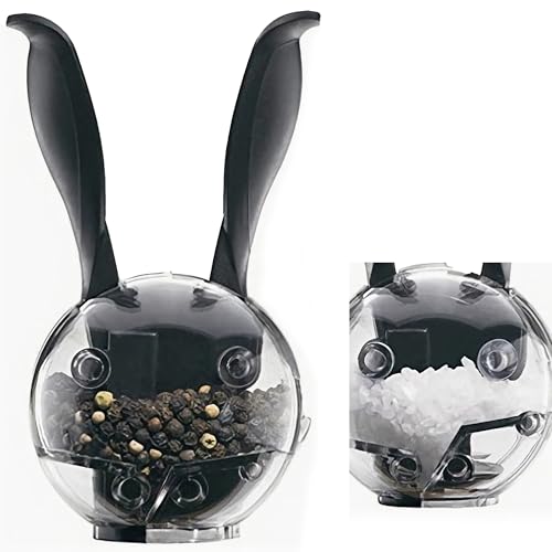 Syiyunran Manuel Moulin Poivre et Salieres - Forme lapin 1pcs Noir, Poivrieres en Céramique ABS+PS, Oreilles de Pincement pour l'utilisation - Peut Aussi Comme Moulin à Poivre, épices, sel