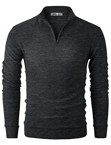 Ohoo Men's Slim Fit Quarter-Zip Polo Pullover Casual Mock Neck Cable Knit Sweater2
