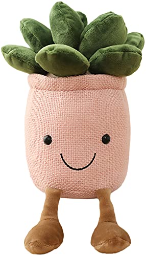 Image of WUZHOU Tulip Plush Toy, 13.7" Flower Pot Stuffed Plushie Pillow Decoration, Soft Fluffy Toy Succulent Plants Friend Throw Pillow, Multicolor (Pink-Succulent)