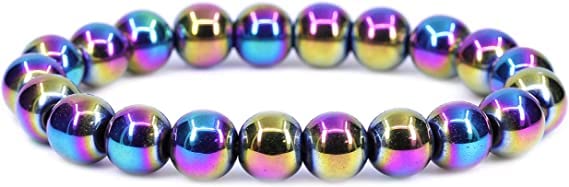 GenericBLESSING CRYSTAL Rainbow Titanium Aura 8mm Crystal Round Bead Bracelet Protection Stone Beaded Bracelet Men's & Women's Crystal Jewelry