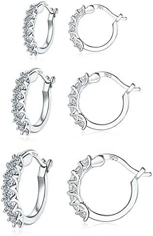 HEEYA 925 Sterling Silver Hoop Earrings for Women Girls, Small Silver/Gold Hoops Earrings, Hypoallergenic Cubic Zirconia Huggies Earrings, Birthday Graduation Gifts with Jewellery Box13/15/20MM