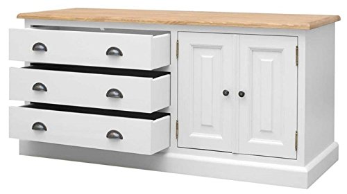Image of APRODZ Mango Wood Leo Storage Entertainment TV Stand Unit for Living Room | White