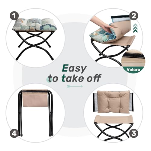 HollyHOME 15\"(H) Folding Footrest Stool, Upholstered Small Foldable Ottoman, Accent Padded Sofa Foot Stool for Lazy Chair, Metal Frame Portable Foot Rest Ottoman for Living Room, Bedroom, Fan Print