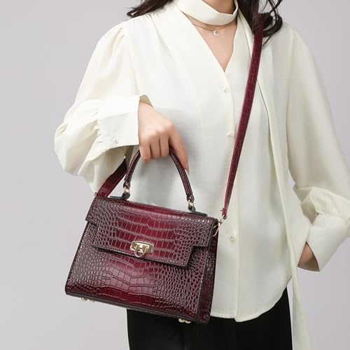 Makukke Shoulder Bag Pu Leather Handbags Crocodile Pattern Top Handle Purse Trendy Crossbody Bag for Women Flap Satchel Bags2