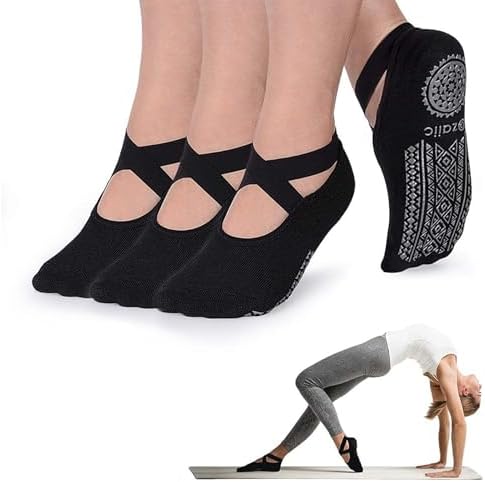 Yoga Socks for Women Non-Slip Grips & Straps, Ideal for Pilates, Pure Barre, Ballet, Dance, Barefoot Workout