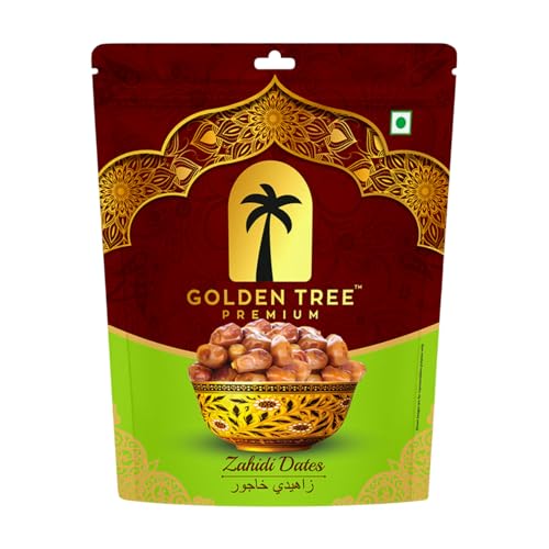 Image of Golden Tree Soft Zahidi Dates| Organic Whole Zahidi Khajoor Natural Sweeteners| NON-GMO| VEGAN| No Preservatives| Sun-Dried Dates in Resealable Bag Fresh Healthy Dried Fruit Snack (500 Grm)