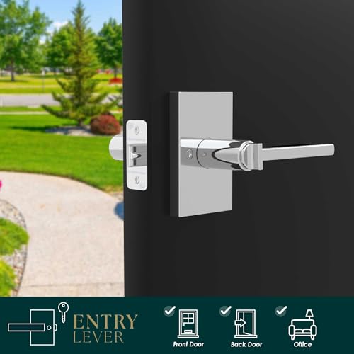 Image of Mega Handles Glamor Entry Door Handle - 2 Pack Reversible Chrome Door Handles, Keyed Entry Heavy Duty Door Handle with Lock for Entrance & Bedroom, Fits All Standard Doors - Polished Chrome