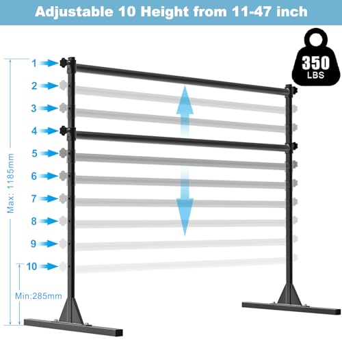 BeneLabel 5Ft Freestanding Ballet Barre 10 Height Adjustable from 11 to 47 inch Ballet Bar 350 lbs Capacity Steel Portable Dance Bar Double Ballet Barre for Home Fitness, Workout and Stretch - Thumbnail 2