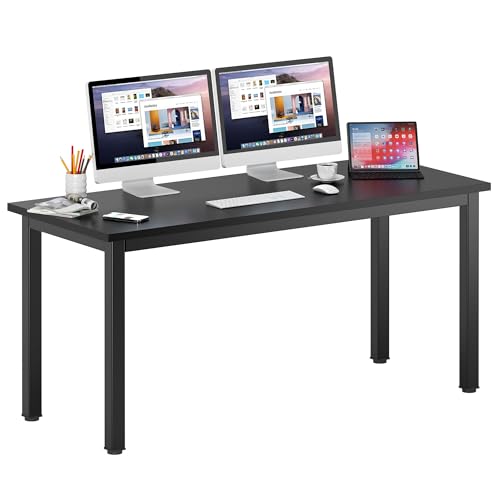 Image of DlandHome Computer Desk, 63 Inch Home Office Desk, Gaming Writing Work from Home Study Desk with Thicken Frame & Large Legroom, Modern Simple Workstation Business Furniture for Home Office, Black