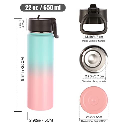 Image of Volhoply Insulated Water Bottles with Straw Bulk 2 Pack, 22 oz Stainless Steel Sport Bottle with Handle Lid,Metal Travel Water Cups with Wide Mouth,Reusable Water Flask for School(Green Pink,2 Set)