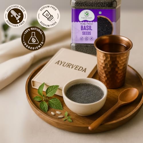 Image of Earthy Eats Raw Basil Seeds 400gm | Tukmaria Seeds | Raw Sabja Beej for Eating | Healthy Deit Snacks Smoothies, Falooda | High in Fibre & Omega 3 | Natural and Unprocessed