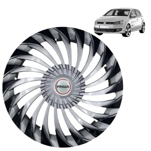 Image of PRIGAN Wheel Cover for Polo 15 Inch Silver Black Wheel Cap (Available in 15 Inch) (Set of 4 Pcs) (Press Fitting) Model- Swing DC-15