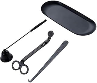 Candle Accessory Set, 4Pcs Candle Care Tools Include Candle Wick Trimmer, Candle Wick Dipper, Candle Wick Snuffer and Storage Tray Plate for Candle Lovers (Black)