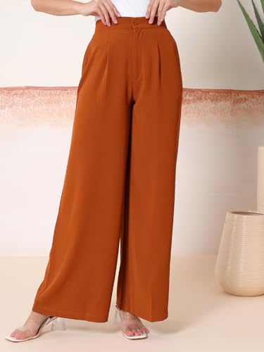 Image of KOTTY Womens Solid Straight fit Pleated Front Office Wear Pant