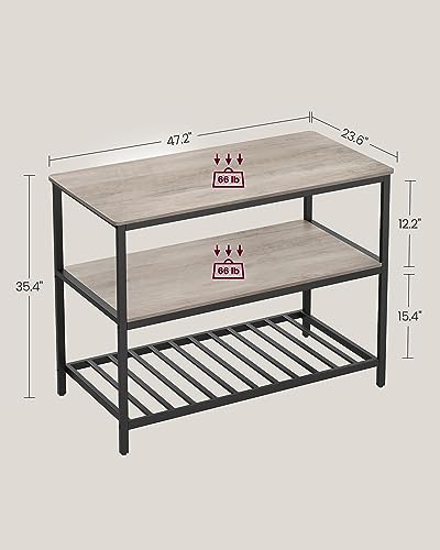 Image of VASAGLE Kitchen Island with 3 Shelves, 47.2 Inches Width Kitchen Shelf with Large Worktop, Stable Steel Structure, Industrial, Easy to Assemble, Greige and Black UKKI001B02