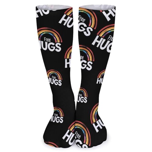 Image of Free Hugs Proud LGBT Compression Knee High Socks Over The Calf Sock Breathable Printed Mesh Stockings