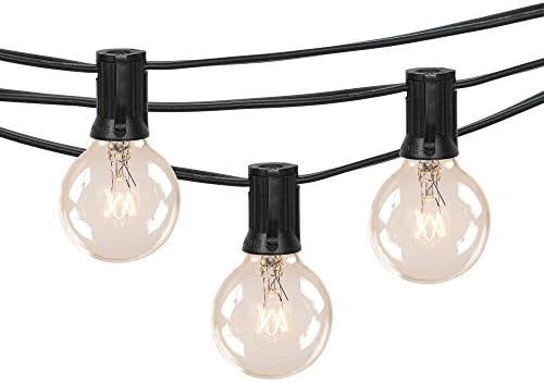 Minetom 50FT Outdoor Umbrella String Light with 52 Edison Glass Bulbs(2 Spare), Waterproof Connectable Hanging Light for Patio Backyard Porch Balcony Deck Party Decor, C7/E12 Socket, 5W, Black