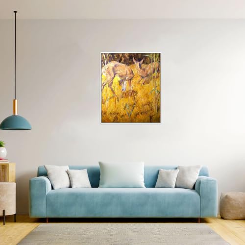 Célèbre tableau toile Deer cadre blanc 35x30cm de qualité - 3