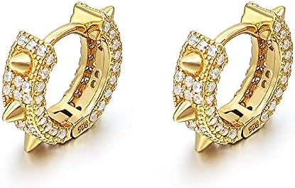 Gold Plated Sterling Silver Fully Ice Out Cz Small Spike Huggie Hoop Earrings