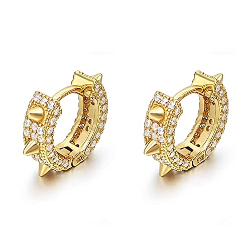 Gold Plated Sterling Silver Fully Ice Out Cz Small Spike Huggie Hoop Earrings #TOP1