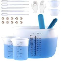 LET'S RESIN Silicone Measuring Cups, 600ml/20oz&100ml Accurate 2 Scales Durable Measuring Cups, Thicker&Non-Stick Resin Mixing Cups, Silicone Stirring Stick, Easy Clean Resin Supplies for Resin Mixing