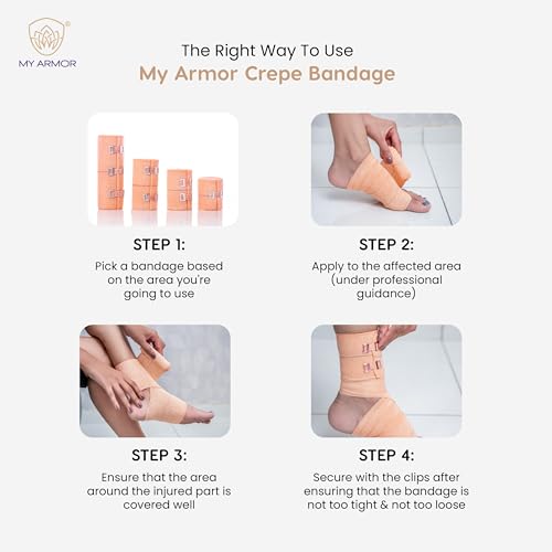 MY ARMOR Cotton Crepe Bandage for Leg & Wrist Pain - 8cm X 4mt along with 2 Extra Clips - Pack of 2