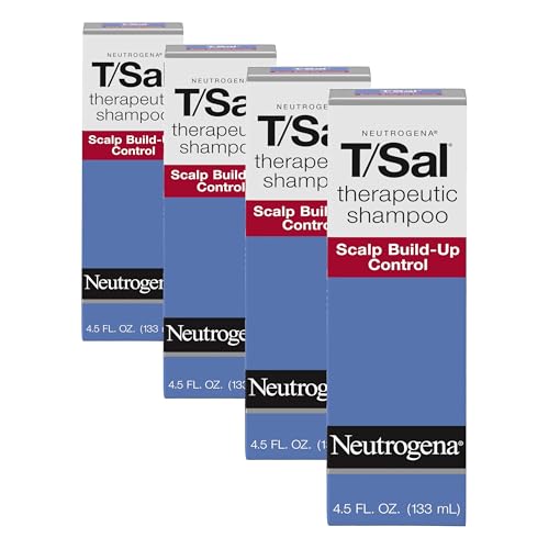 Neutrogena T-Sal Therapeutic Dandruff Shampoo,Scalp Build-Up Control,3% Salicylic Acid,Psoriasis Treatment,Seborrheic Dermatitis Shampoo,Clears Flakes,Fragrance Free,4.5 fl oz,(Pack of 4)