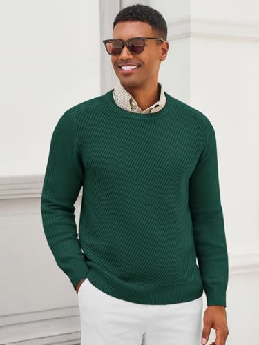 Runcati Mens Crewneck Sweater Slim Fit Casual Knit Lightweight Ribbed Pullover Fall Winter Textured Dress Sweaters2