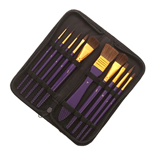 Housoutil 10 Pcs Watercolor Paintbrush Set Natural Bristle Wooden Handle Suitable for Oil Watercolor Acrylic Painting