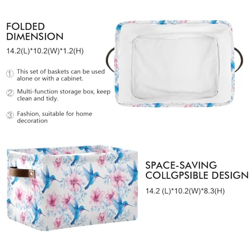 Image of Aslsiy Storage Basket Flower Pink Flowers and Hummingbirds-1 Nursery Bins Baby Canvas Box Clothes Shelf Basket Laundry Hampers 2 Pcs