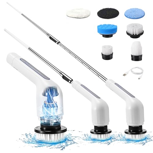 Trsaow Electric Spin Scrubber, Cordless Shower Cleaner, Helps Efficiently Clean Hard-to-Reach Corners, 7-in-1 Power Scrubber, Easy Setup