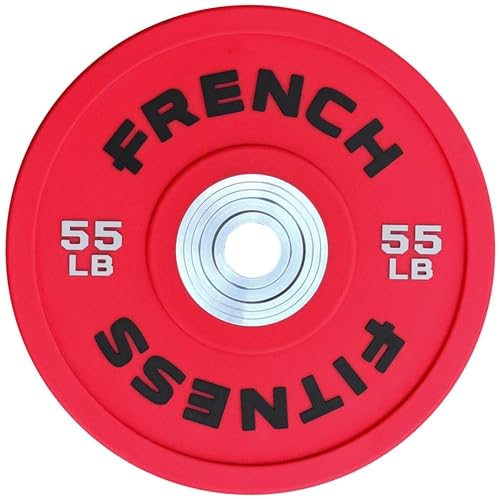 French Fitness Competition Urethane Bumper Plate 55 lb Red - Durable High Durometer Urethane, Color Molded Markings, IWF Standard Diameter