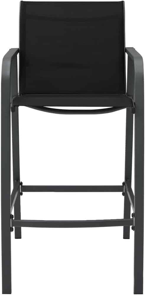Set of 2 Black Steel Textilene Bar Chairs Outdoor Patio Garden Furniture, Modern Lightweight Weather Resistant Comfy Bar Height Chairs with Cushioned Seat for Garden Patio Balcony