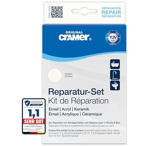 Cramer 16080DE Reparatur-Set Email, Acryl, Keramik, weiß alpin – zur dauerhaften Reparatur von Badewannen, Duschwannen und Waschbecken